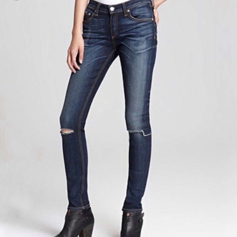 Rag & Bone Skinny Jeans Distressed Hampstead Dark Wash